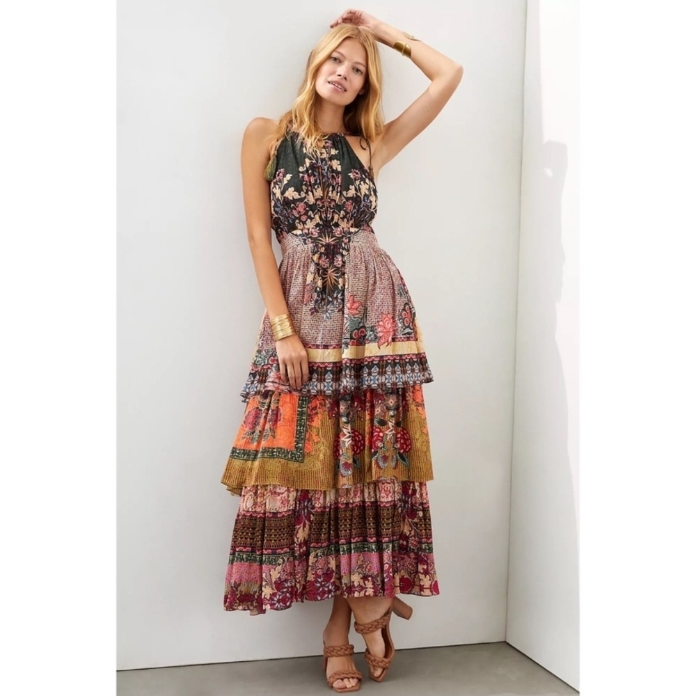 Anthropologie Bhanuni by Jyoti Tiered Halter Ruffled Maxi Dress